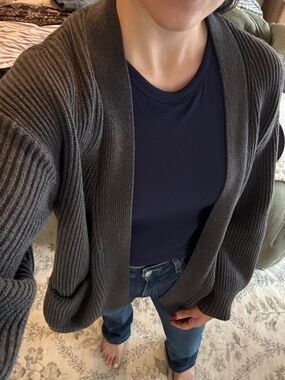 Quince 100% Organic Cotton Chunky Cardigan – Dark Grey (Size S)